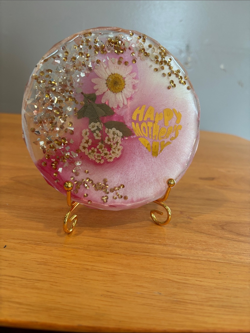 Handcrafted Pink Floral "Happy Mother's Day" Resin Art Plaque